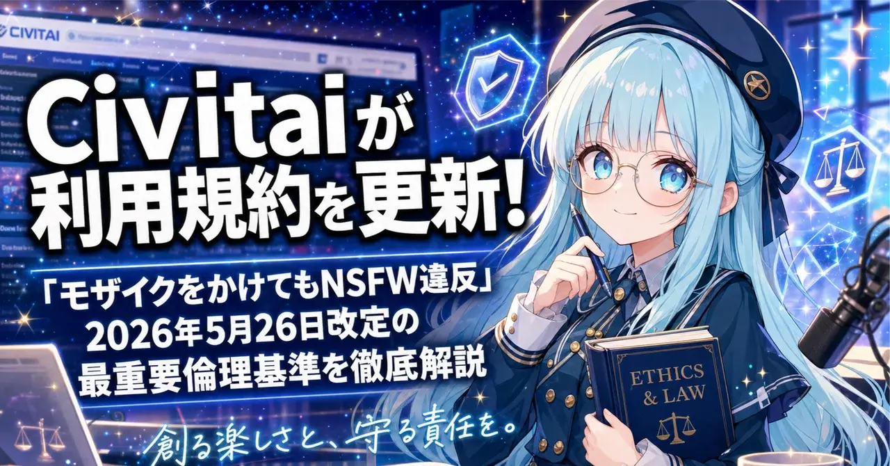 Civitaiが利用規約を更新! 「モザイクをかけてもNSFW違反」 2026年5月26日改定の最重要倫理基準を徹底解説